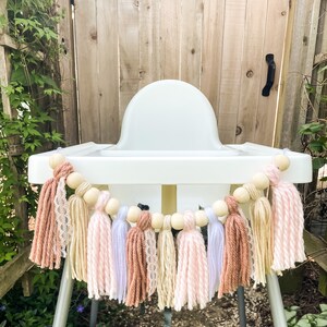 Whimsical pink birthday party garland, high chair garland