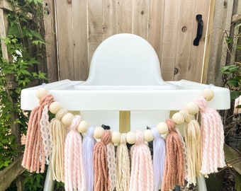 Whimsical pink birthday party garland, high chair garland