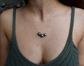 Trio Tahitian Pearl floater necklace