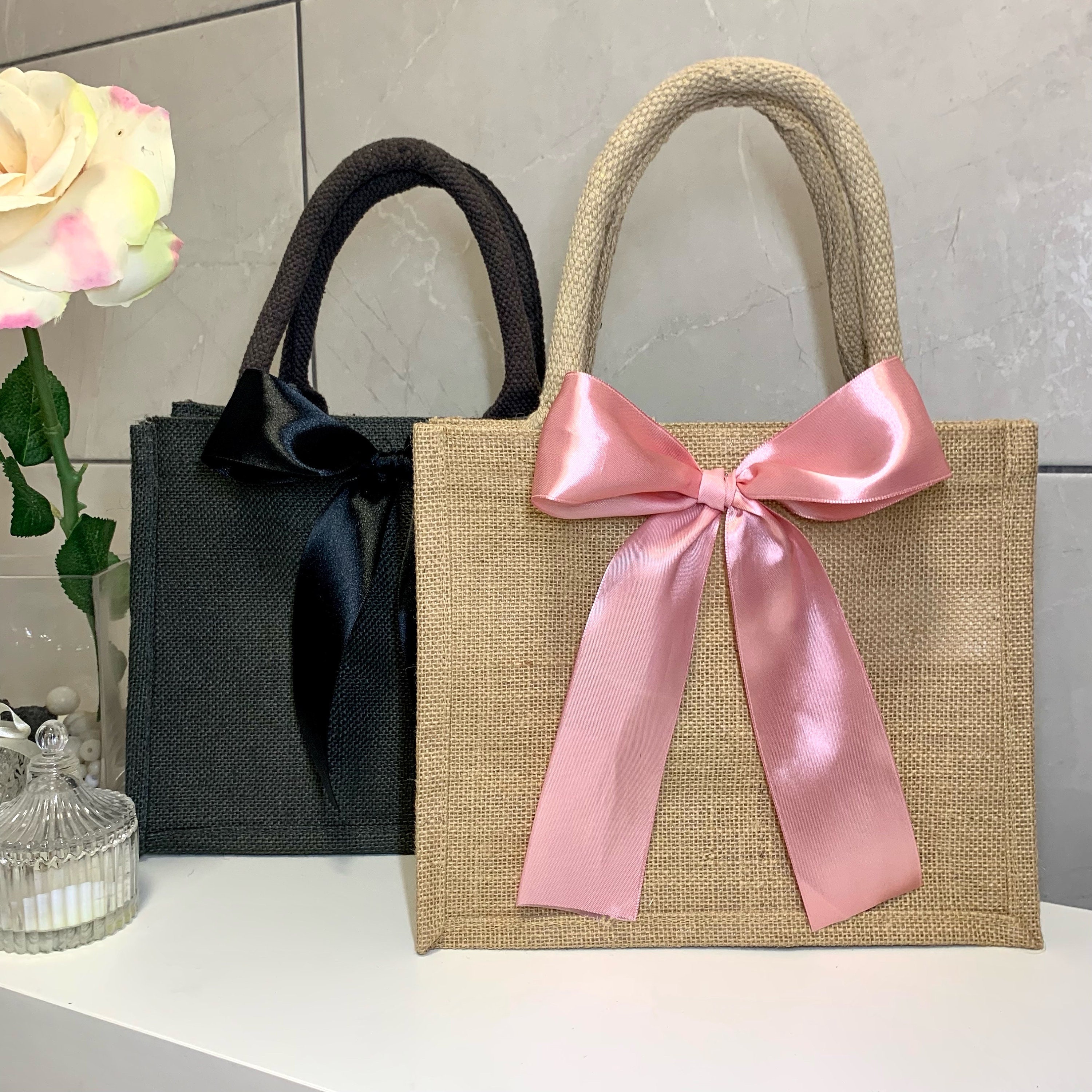 Luxury Bow Jute Bag Mini Midi & Shopper Ribbon Detailed Gift - Etsy UK