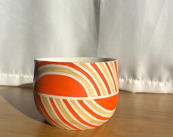 Handmade Ceramic Coffee Mug, Orange Glaze Pottery, 14 oz