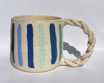 The Braid Blues Mug, handmade ceramic coffee mug, pottery mug handmade
