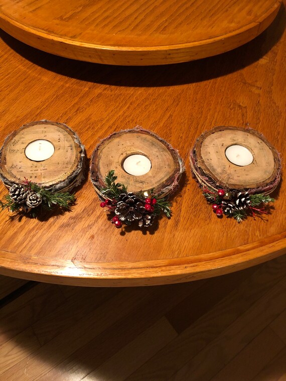 Wooden candle holders Etsy