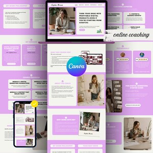 Canva website template for online coaching, sales page, online course, mentoring program, personal blog, Pink Style