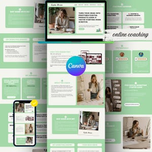 Plantilla de sitio web de Canva  Coaching Online, página de ventas, curso en línea, programa de mentoría, blog personal, Estilo Verde Claro