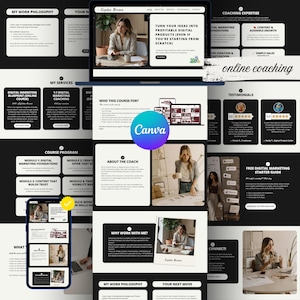 Canva website template for online coaching, sales page, online course, mentoring program, personal blog, Black Style