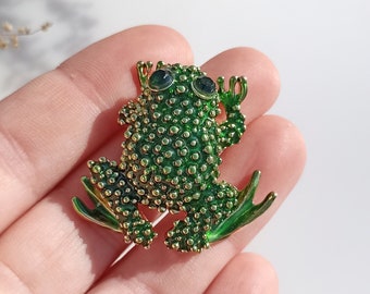 Rospo verde Broche, spilla rana, spilla di smalto, regalo amante rana, gioielli rospo