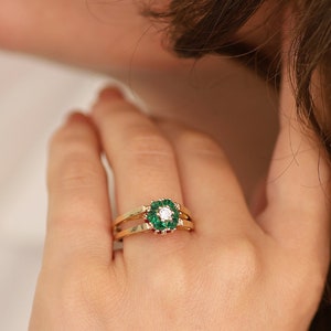 14k Gold Reversible Ring | Ruby and Emerald Flower Gemstone Jewelry