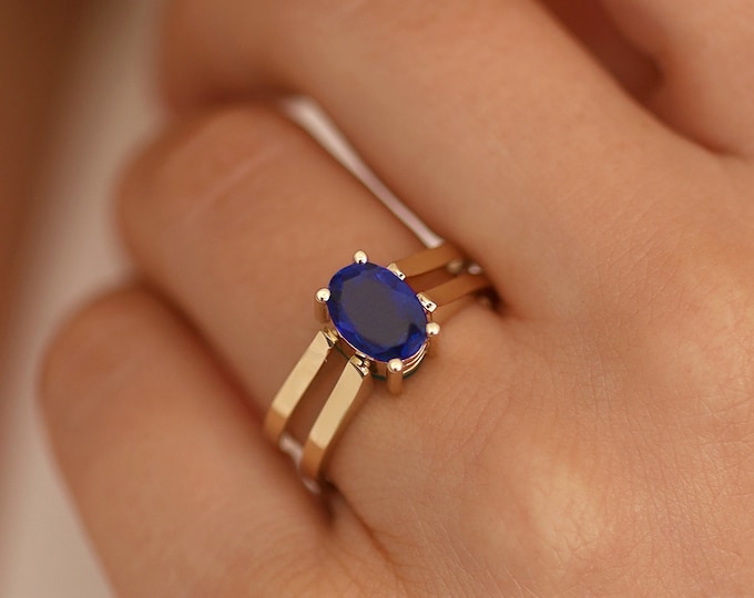 14k Gold Ruby Lapis Reversible Ring | Two-Sided Oval Gemstone Design