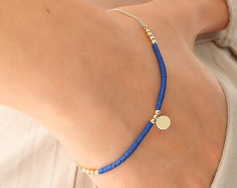 LAPIS Lazuli Bracelet w/14k Gold Beads | Engravable Coin, Personalized NATURAL STONE Bracelet, Everyday Minimalist Bracelet, Gift for Her