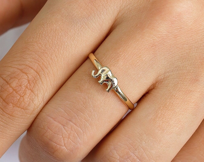 14k Gold Elephant Ring | Dainty Animal Lover Figure Jewelry, Minimal Boho Nature Stacking Rings, Christmas Gift, Birthday Gift, Gift for Her