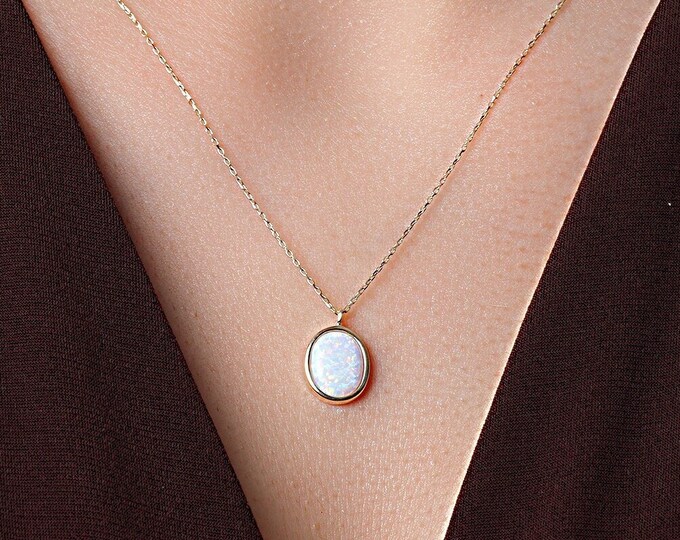 14k Gold White Opal Handmade Necklace | Delicate, Minimal Gemstone Jewelry, Best Gradution, October Birthstone| Gift for Her
