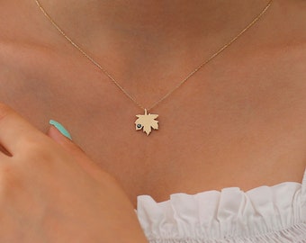 14k Gold Maple Leaf Necklace | Canadian Symbol Golden Leaf Pendant Jewelry