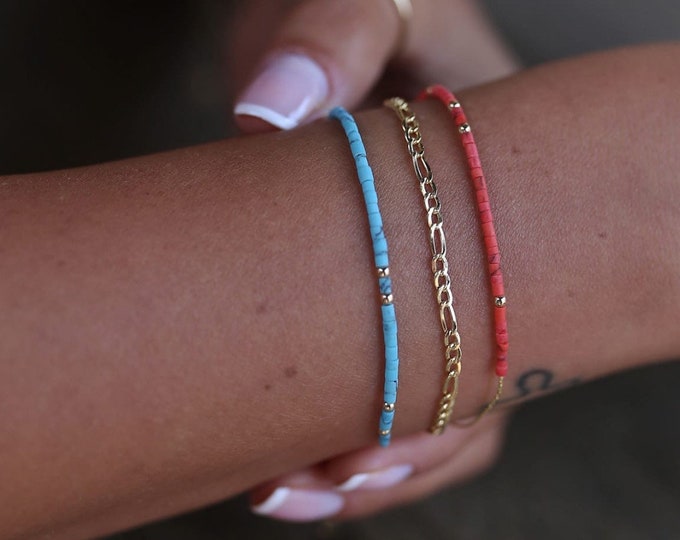 Genuine Red CORAL / TURQUOISE Beaded Bracelet with Gold | 14k Gold | Authentic Mediterranean Red Coral Bracelet | Valentine's Day Gift