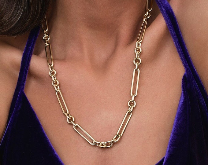 14k Gold Extra Long Round Corners Paperclip Necklace | Elongated Link, Heavy Fine Jewelry, Thick Jewelry, Layering Chain, Gift for Her