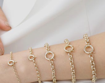 14k Gold Rolo Link Heart Charm Bracelet | Handmade Fine Jewelry