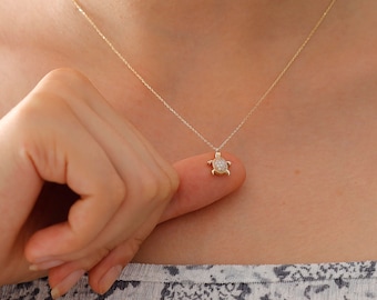 14k Gold Turtle Necklace | Minimal Animal Charm, Yoga Tortoise Pendant