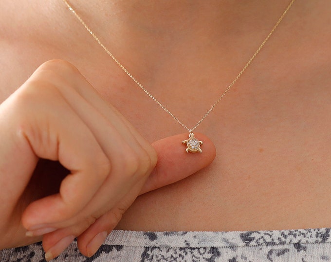 14k Gold Turtle Necklace | Minimal Animal Charm, Yoga Tortoise Pendant