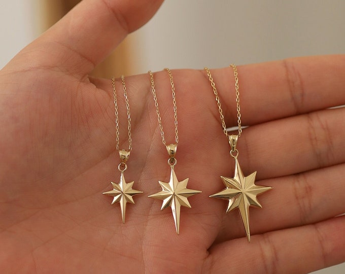 North Star Necklace | 14k Gold Loadstar Pendant Necklace, Gold Pole Star Pendant, Polar Star & Celestial Jewelry, Graduation Gift for Her