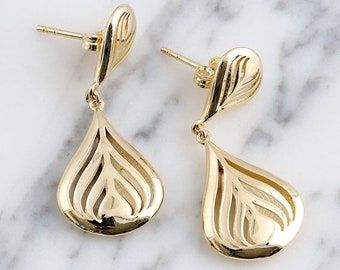14K Gold Teardrop Shaped Earrings | Dangling Earrings, Handmade Drop Earrings, Dainty Earrings, Christmas Gift, Gift for Her, Mother Gift