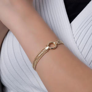 14k Gold 8mm Vienna Chain | Sailor Lock Clasp Bold Bracelet, Double Curb Design Twist Chain, Thick Chain, Anniversary Gift | Gift for Her