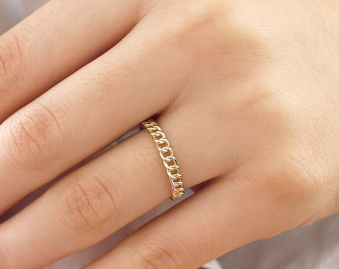14k Gold Chain Ring | Personalized Engravable Stackable Dome Eternity Band