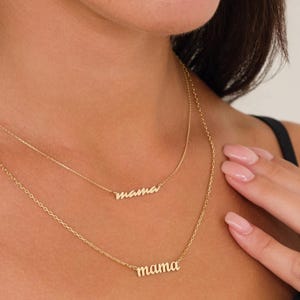 14k Gold Mama Necklace | Minimal Script Mom Nameplate