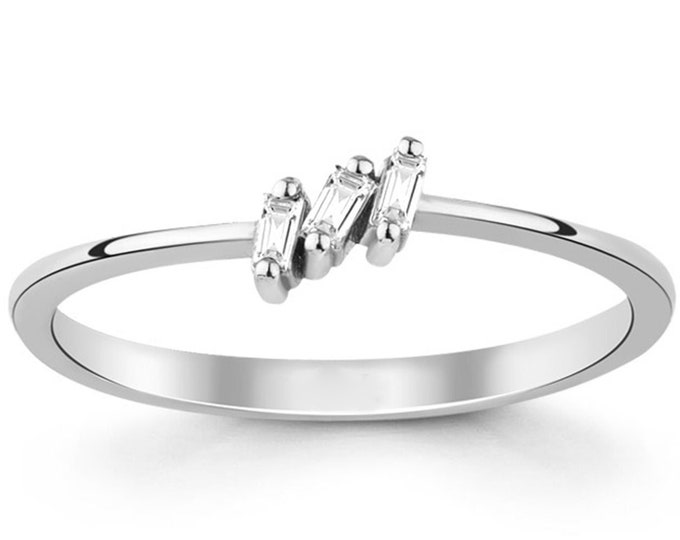 Diamond Baguette Ring | Statement Ring with Three Diamonds | Baugette Cut Diamond Wedding Ring | Minimal Design Ring