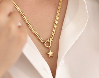 14k Gold Vienna Charm Necklace | Heart Padlock Clover Butterfly Multi Charm Chain