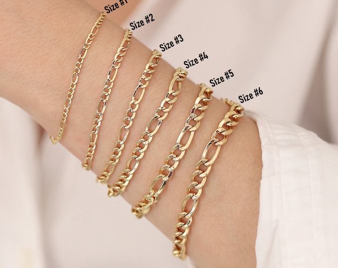 14k Gold 3mm Figaro Chain Bracelet | Figaro Chain Link Bracelet, Shiny Cuban Chain, Dainty Unisex Chain, Stacking Jewelry, Graduation Gift