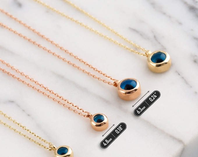 14k Gold Evil Eye Necklace | Blue Enamel Talisman Pendant for Protection and Luck
