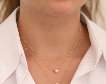 14k Gold Opal Necklace | Pink, White & Blue Round October Birthstone Pendant