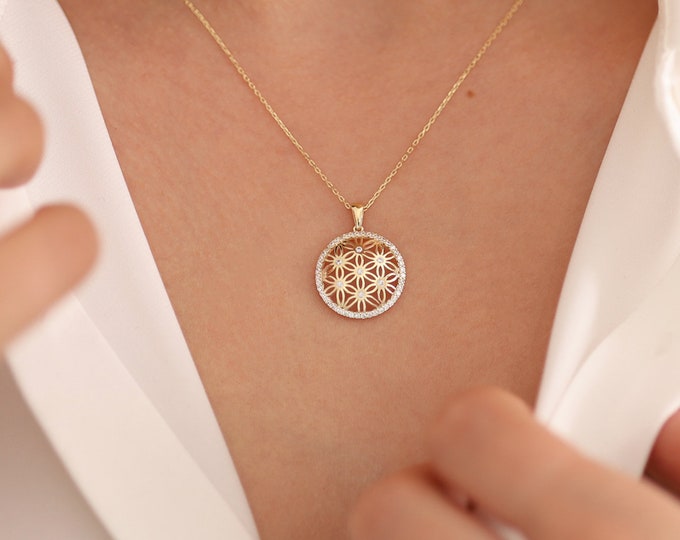 14K Gold Cycle Of Life Necklace | The Flower Of Life, Sacred Geometry, Mediation Jewelry, Healing Energy Necklace, Graduation Gift,