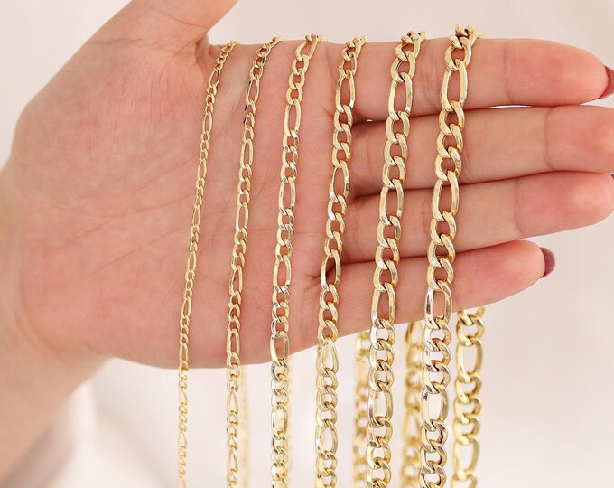 14k Gold 6mm Figaro Chain Necklace | Bold Cuban Chain, Thick Figaro Link Chain, Layering Unisex Chain, Statement Jewelry, Anniversary Gift