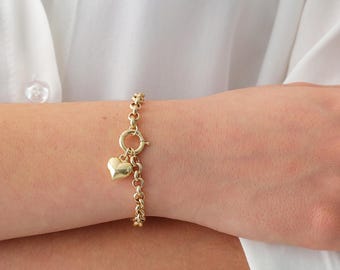 14k Gold Rolo Bracelet | Puffy Heart Belcher Link with Sailor Lock