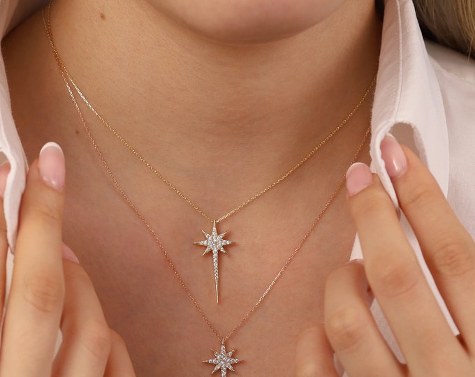 14k Gold Polar Star Necklace | Celestial Dainty Pendant, Minimal Chic Handmade Design
