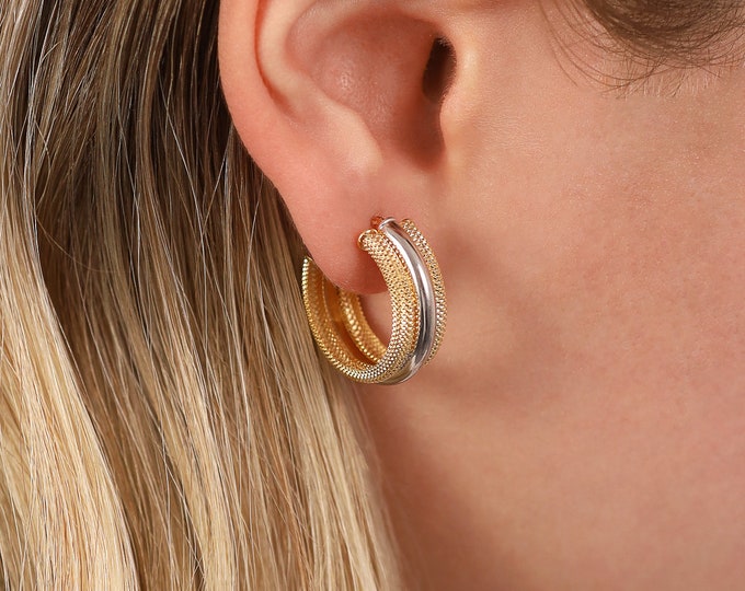 14k Gold Two-Tone Hoop Earrings | Handmade Chic Elegant Jewelry