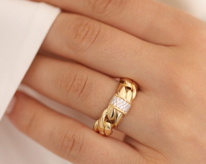 14k Gold Curled Ring | Shiny Eternity Style Versatile Band