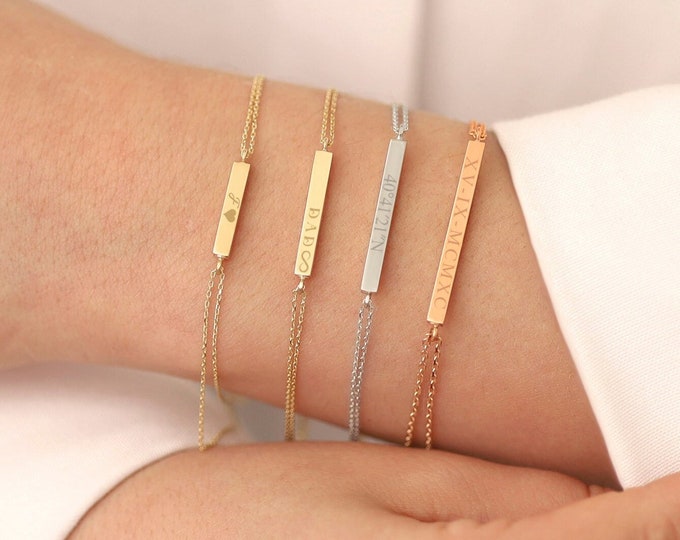 14k Gold Bar Urn Bracelet | Cremation Ash Holder Bracelet, Name Bar Bracelet, 10k Gold Custom Four Sided Engraved Urn Bracelet for Pet Loss
