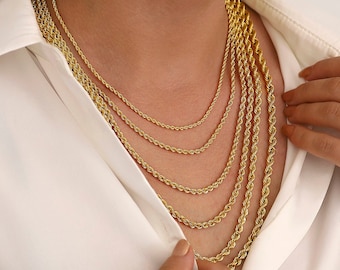 14k Gold Rope Chain Necklace | 4mm Vintage Look Unisex Retro Twisted Jewelry