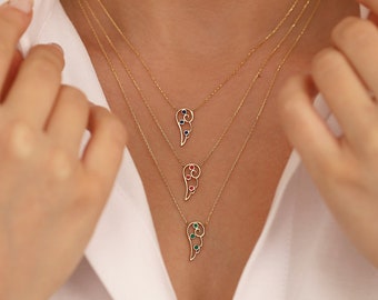 14k Gold Angel Wing Necklace | Enamel Celestial Guardian Jewelry