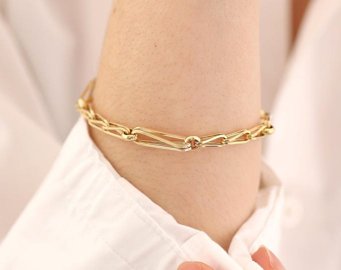 14k Gold Barleycorn Chain Bracelet | Vintage Look Wheat Chain w/ Round Links, 6mm Chunky Chain Bracelet, Stacking Bracelet, Anniversary Gift