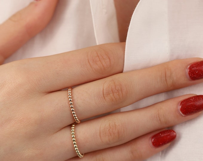 14K Gold Beaded Ring | Dainty Jewelry, Handmade Statement Ring, Delicate Ring, Anniversary Gift, Gift For Her