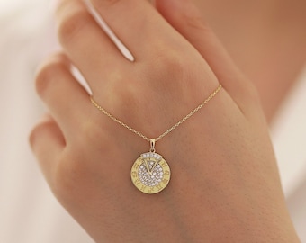 Zodiac Rotating Disc Diamond Pendant | 14k Gold Zodiac Sign, Cancer, Taurus, Gemini, All Signs One of a Kind Necklace | Gift for Her