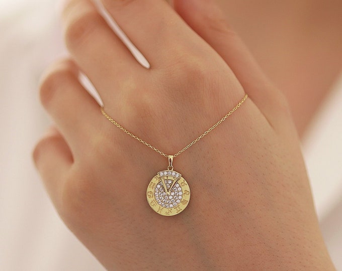 Zodiac Rotating Disc Diamond Pendant | 14k Gold Zodiac Sign, Cancer, Taurus, Gemini, All Signs One of a Kind Necklace | Gift for Her