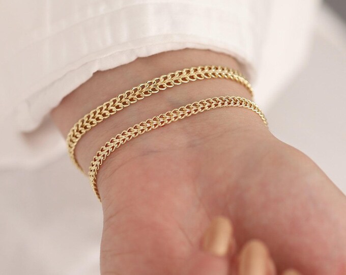 14K Gold Vintage Double Curb Chain Bracelet | 2 Strand Curb Chain Bracelet, Sturdy & Retro Jewelry, Elegant Chain Jewelry, Anniversary Gift