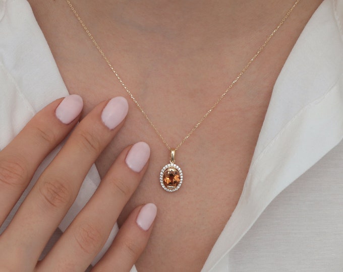 14k Gold Diaspore Oval Necklace | Color-Shifting Turkish Diaspore Stone Necklace, Zodiac Stones, Pisces Birthstone Jewelry, Graduation Gift