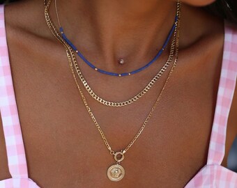 14k Gold Lapis Lazuli Necklace | Minimal Natural Blue Natural Stone Beaded Chain