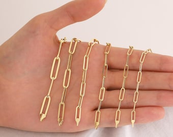 14k Gold Paperclip Chain Bracelet | 4mm Elongated Rectangle Link Unisex Layering