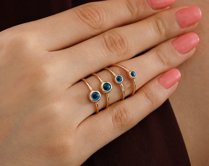 14k Gold Evil Eye Ring | Protective Good Luck Jewelry, Positive Energy Gift